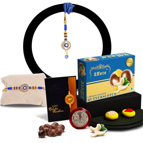 Image of Oblivion Rakhi For Bhai & Bhabhi With Chocolate - Rakhi for Bhai & Lumba for Bhabhi with Chocolate, Roli Chawal, Silver Color Pooja Coin & Greeting Card, Raksha Bandhan Occassion Pack (K1 456 BS32)