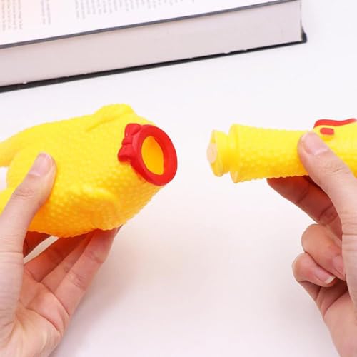 XFLYP 2 Stück 17cm Gummi Schreiend Hühner Spielzeug, Hundespielzeug Rubber Screaming Chicken Yellow Quietschende Dekompression Kleines Spielzeug zum Reinigen der Zähne
