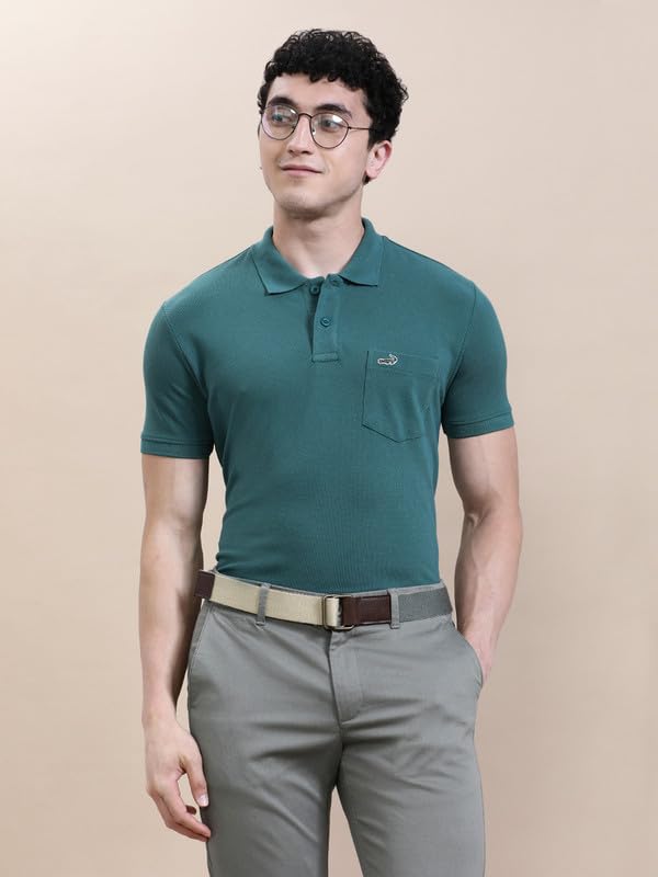 Image of CROCODILE Men's Solid Casual Wear T-Shirt | Polo Neck | Half Sleeves | Pull On | Regular
