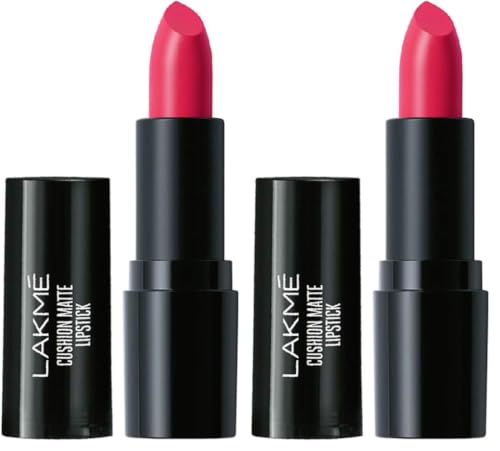 Image of Lakme Forever Matte Lipstick, Waterproof, Non Drying, Creamy Matte Bullet Lipstick Made With French Rose Oil Extracts, Pink Ruby, 4.5g (Pack of 2)
