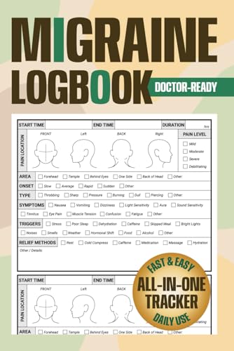 Migraine Logbook: A User-Friendly Migraine and Headache Journal to Track Pain, Symptoms, Triggers, Medications, Relief Methods, and Treatment Progress ... Doctor Visits (Health & Wellness Trackers)