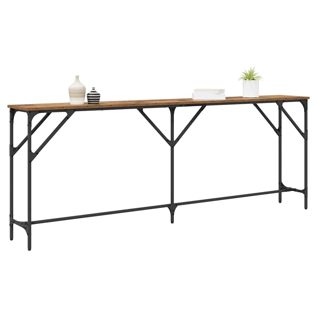 Konsola z drewna starego 200 x 29 x 75 cm z drewna warstwowego i metalu, stabilny stolik pomocniczy z miejscem do przechowywania, idealny do salonu, korytarza, biura i sypialni
