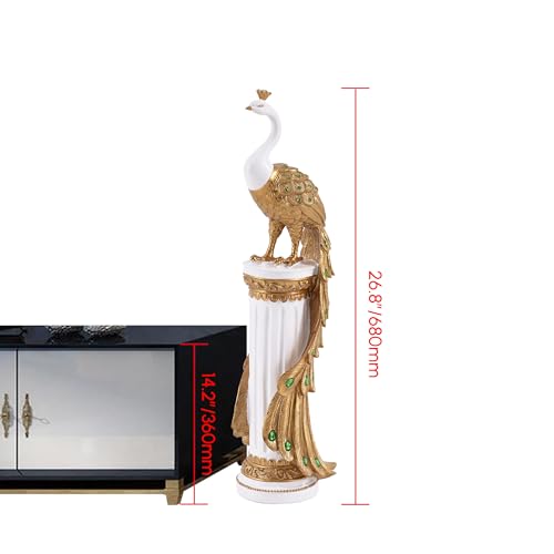homary 27.6" Decorative Peacock Statue Large Glam Animal Sculpture Resin Crafts Home Decor for Art Ornament (White & Gold) - Image 6