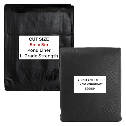 AP Supplies 5m x 5m Pond Liner 200GSM with Underlay 50GSM Heavy Duty Flexible Garden Pond Liner & Protective Eco Underlay for Koi Ponds Wildlife Ponds & Water Features UV & Tear Resistant