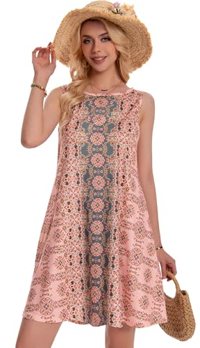 Summer Dresses for Women Beach Boho Sleeveless Vintage Floral Flowy Pocket Tshirt Tank Sundresses4