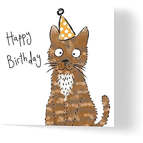 Wuzci Happy Birthday Cat in a Party Hat Greeting Card, Multicolour, 150 x 150 mm Cover