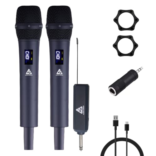 Image of Audio Array AM-W32 UHF Dual Wireless Metal Microphones | Built-in Rechargeable Battery | 6-8 Hours Backup | 60M Range | Karaoke, DJ, Events, PA System | Echo & Volume Controls