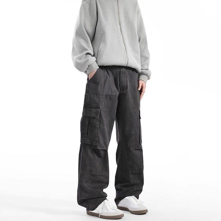 Mens Baggy Cargo Jeans Y2K Hip Hop Casual High Waist Straight Leg Pleated Denim Pants for Unisex Streetwear4