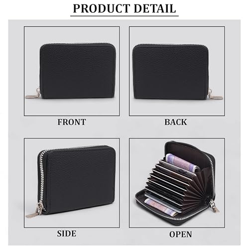 Image of 9 Slot RFID Genuine Leather Credit Debit Card Holder Wallet Money Zipper Coin Purse for Men & Women (Black 2)