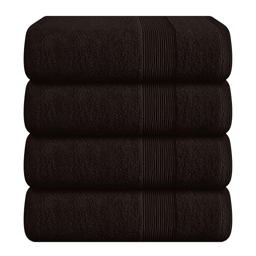 Belizzi Home 4 Pack Bath Towel Set 27x54, 100% Ring Spun Cotton, Ultra Soft Highly Absorbent Machine Washable Hotel Spa Quality Bath Towels for Bathroom, 4 Bath Towels Chocolate Brown