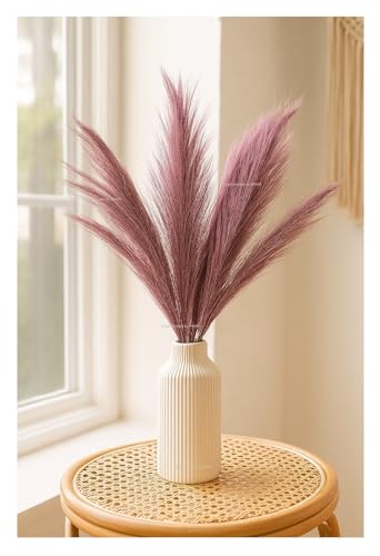 Image of SPHINX Ceramic Vase with Artificial Flowers| Flower Vase Pot for Home Decor,Living Room,Dining Table & Office|Modern Boho Minimalist Centerpiece for Decoration,Gifting (SN Ribbed with Pampas)