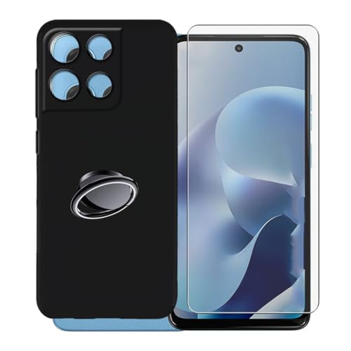 KJYFOANI Funda + 1 Piezas Cristal Templado para Xiaomi Poco M8 (6.72'), con Otación de 360° Anillo Función de Soporte Carcasa + Protector Pantalla para - Negro