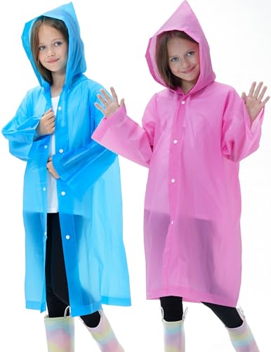 Image of 2 Pack Reusable Waterproof Raincoat EVA Emergency Rain Ponchos One Size Rain Jacket for Children, Boys and Girls