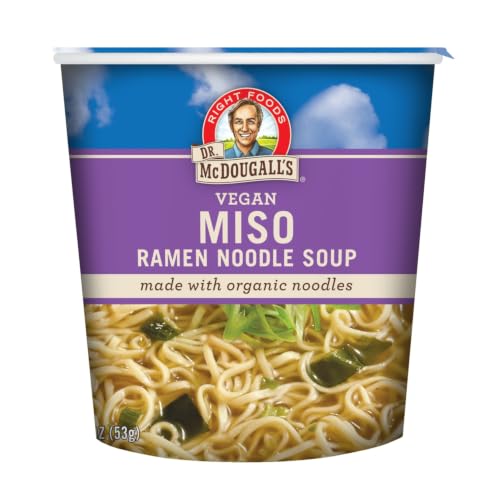 Dr. McDougall's Vegetarian Miso Ramen Noodle Soup Cup - Organic Ramen Noodles with Real Miso & Wakame Seaweed - Vegan, Non-GMO, Instant Soup - 1.9 oz (Pack of 6)