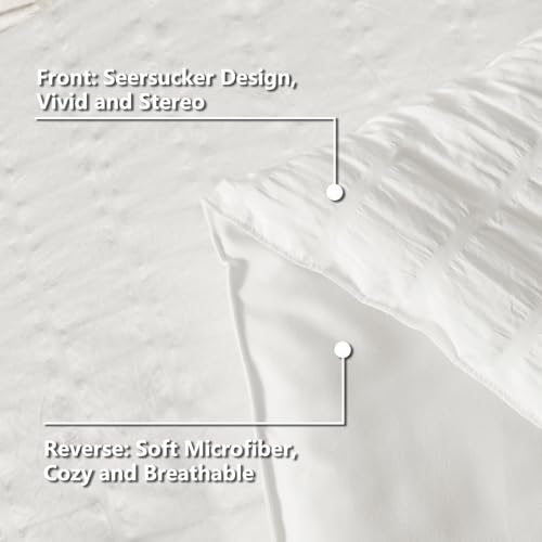 Image of CozyLux King Size Comforter Set White, 7 Pieces Seersucker Textured Luxury Bed in a Bag, All Seasons Soft Bedding Sets with Down Alternative Comforter, Sheets, Pillowcases & Shams, Bedroom Bed Set