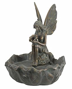 Smart Solar Fee Blatt Brunnen Bronzeoptik 43x34x34cm