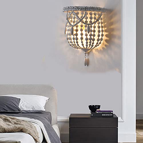 Applique chambre perles de bois pour un éclairage de chevet doux