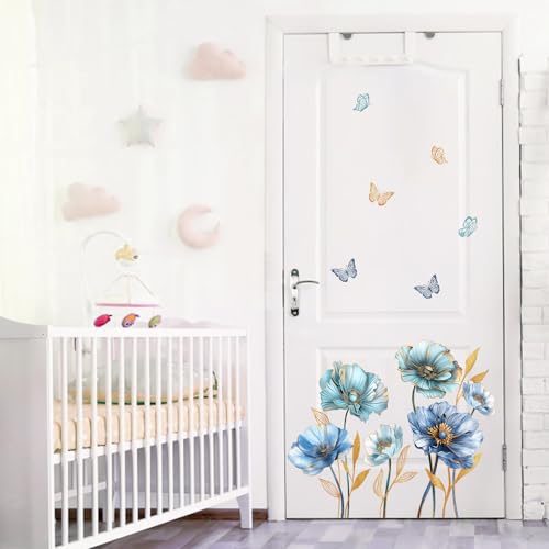 Vinilos decorativos florales Mfault azul y teal 35x12 in miniatura 5