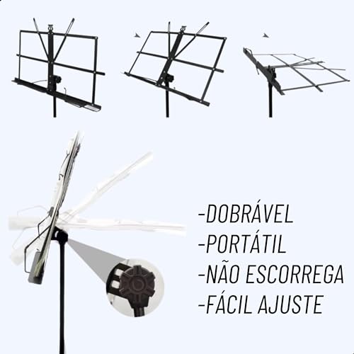 Suporte Estante De Partitura Pedestal Musical Bertô Maestro Dobrável Com Bolsa Bag Tripé Resistente