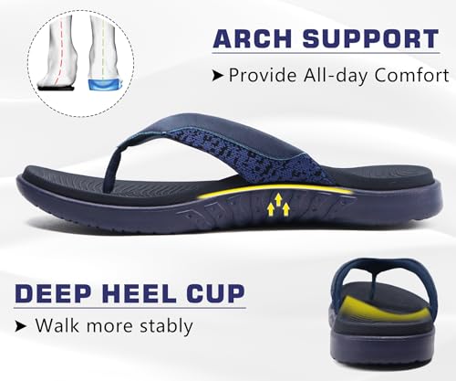 Image of ONCAI Mens Flip Flop Open Toe Athletic Straps Orthotic Summer Plantar Fasciitis Sport Sandals with Soft Cushion Arch Support Size 7.5-15