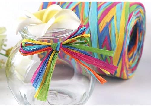 Pinsheng 2 Rolls Colored Raffia Paper Ribbon, 80 Meters/262 Feet with 6 Colored Packing Paper String Perfect for Festival Gifts, Gift Box Wrapping, DIY Decor and Craft Projects