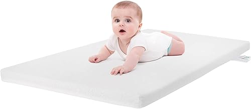 Ferlizer Pack and Play - Colchón para corralito de 2.25 pulgadas, cubrecolchón de espuma premium con funda de bambú 100% impermeable para corrales