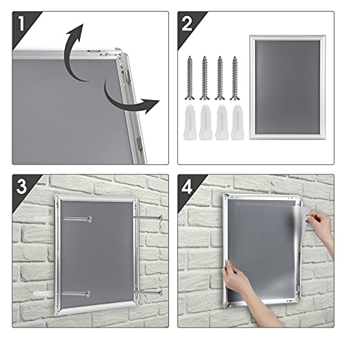 Poster Frame A2 Size (16.5"X 23.4"), Front-Loading Snap Frame, Silver 1 Inch Aluminum Profile, Wall Mounting, Professional Series #TOP7