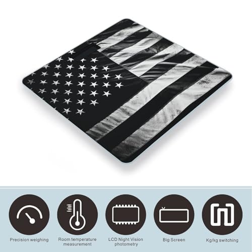 Báscula Digital de Baño con Bandera Americana Blanco y Negro miniatura 3
