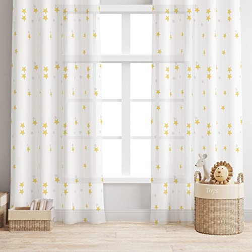 Dalina Textil - Cortinas Translúcida Infantiles Niño Dos Paneles de 140x260cm- Cortina Visillo Juveniles Bordado de Estrellas para Habitación Sala de Estar 2 Piezas