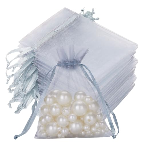 Image of joycraft 50Pcs Organza Bags, 2.7 inchx3.5 inch Sheer Drawstring Gift Bags, Organza Jewelry Pouches, Party Favor Bags, Grey Organza Gift Bags, Packaging Bags for Jewelry, Makeup, Candy, Festival