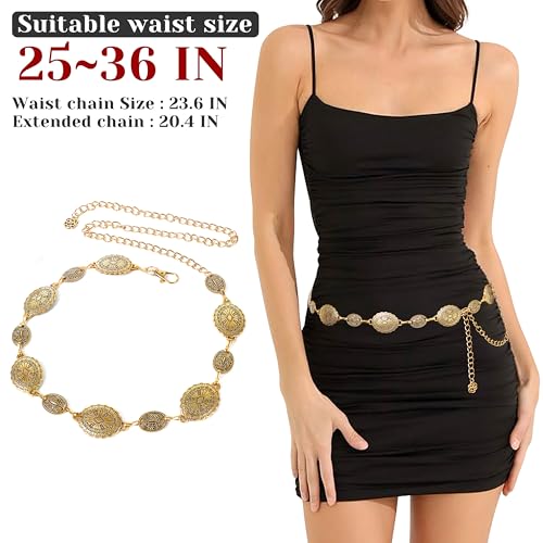 LOTOFUN Gold Chain Western Belts: Metal Cowgirl Chain Belts for Women - Concho Country Belt for Concert Outfit3