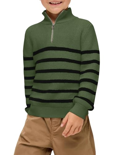 Haloumoning Boys Striped Quarter Zip Sweater Kids Fashion Long Sleeve Knit Pullover Sweaters Tops 5-14 Years