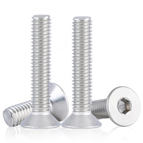 M6 30mm Flat Head Screws,M6-1.0x30mm Flat Head Sockt Cap Screw and Bolt,Stainless Steel Countersunk Bolts,Allen Socket Drive,Full Thread,Bright Finish,Coarse Thread UNC, 30Pcs