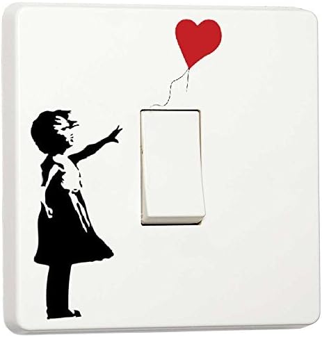 Pack of 2 London Banksy Graffiti Wall Art Girl with Balloon Single Light Switch Cover Vinyl Stickers, Bedroom Home Decorative Accessories