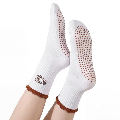 Image of Jeyiour Summer Cute Pilates Socks Women Bow Nonslip Ruffle Yoga Socks with Grip Barre Pilates Gift for Work Dance Fitness