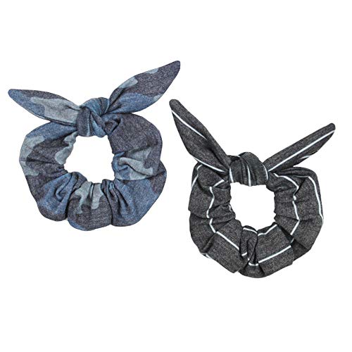Maven Thread 2 Count Hair Scrunchies Elastic Hair Bands Scrunchy Hair Ties Accessories for Women or Girls Navy Camo Black and White Stripe - Boot Camp Set