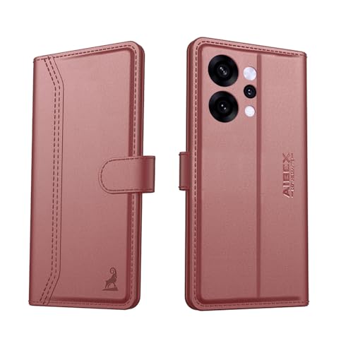 Image of AIBEX Compatible for Oppo Reno 14 5G Flip Cover Leather Finish with Magnatic Closure | Inside TPU with Card Pockets | Wallet Stand | Complete Protection Flip Case -Brown
