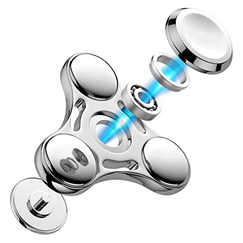 Aolcev Fidget Spinner Metal Fidget Toy Hand Spinner Stainless Steel 3-5 Minutes Fast Bearing Spins Hand Spinner Tri Finger Gyro Toy ADHD EDC Focus Anxiety Stress Relief Toys for Kids Adults-Silver - Image 3