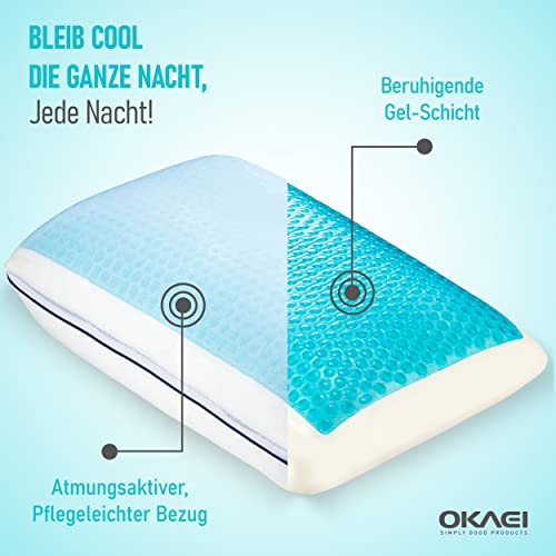 OKAEI GelCell – Memory Foam Pillow con Cooling GelCover – Cómodo – Peluca Ergonómica – Pillow for a Comfortable Sleep (60 x 40 + 15), Dormir