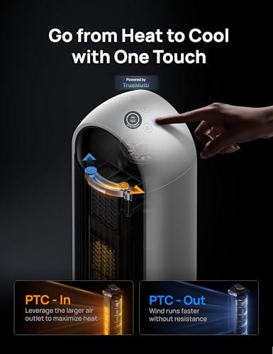 Image of DREO Tower Fan and Heater Combo, 29.2ft /s Standing Fans for Bedroom, 17 Levels, 6 Modes, 120 Oscillation, 42 Inch, 12H Timer, 25dB Quiet, with Remote, for Office, Large Room, White