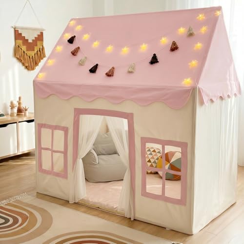Large Kids Tent with Mat, Star Lights, Tissue Garland, Play...