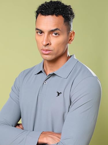 Image of TECHNOSPORT Mens Slim Fit Polyester Active Wear Collar Polo T-Shirt with Long Sleeves for Workout, Sports