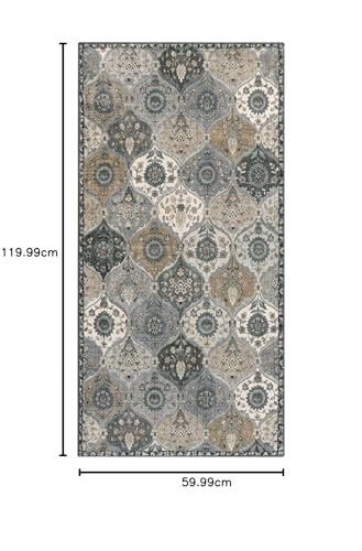 Lahome Moroccan Trellis Small Area Rug, 2x4 Rugs for Entryway Non-Slip Vintage Ultra-Thin Washable Indoor Door Mat Distressed Throw Carpet for Bathroom Kitchen Bedroom, Grey