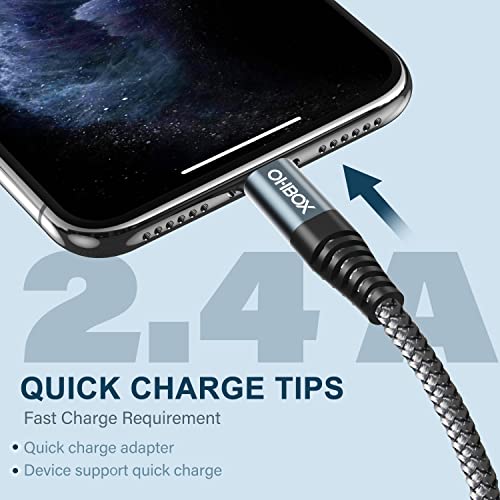 Ohbox Heavy Duty 6Ft 3Pack Iphone Charger Cable, 6 Foot Lightning Cable Braided Fast Charging Cords Compatible With Iphone 14/13/12/11/Pro/Max/Mini/X/Plus/8/7/6/5S/Se/Plus/Ipad #TOP2