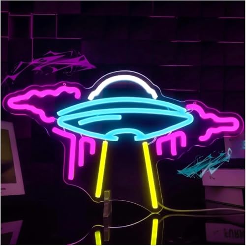 Lampe néon LED – Vaisseau spatial OVNI à intensité variable pour décoration murale pour chambre d'enfant, alimentation USB, idéal pour salle de jeux...
