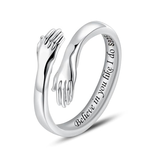 LOVECOM Anillos de plata de ley S925 para mujeres, adolescentes y niñas, ajustables, para abrazar, para hombres, anillos de promesa, joyería de cumpleaños, Día del Farther, regalos para papá, mamá,