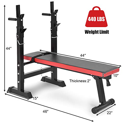 GYMAX Adjustable Weight Bench with Barbell Rack, Folding Lifting Bench for Full Body Exercise, Foldable Workout Sip Up/ Incline Bench for Home/Apartment