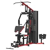 SPART Red Home Gym Station, Multifunctional Home Gym Workout Equipment, with 160LBS Weight Stack for Leg Press & Chest Fly, All in One Workout Machine Full Body Strength Training with Pulley System