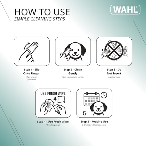 Wahl Refresh Ear Care Finger Wipes for Dogs – Soft Pearl Texture to Remove Ear Wax, Dirt & Odours, Fragrance‑Free Formula with Witch Hazel & Aloe, Daily Pet Ear Care - Model 58555 by Wahl - Image 5
