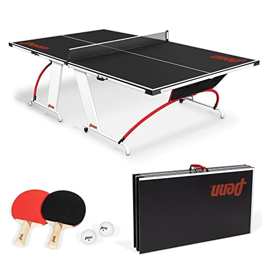 Penn Easy Setup Full Size Table Tennis Table – 100% Preassembled – Sets up in Under 5 Minutes – Play Anywhere – Compact Storage – Ping Pong Table with 2 Paddles and 2 Balls